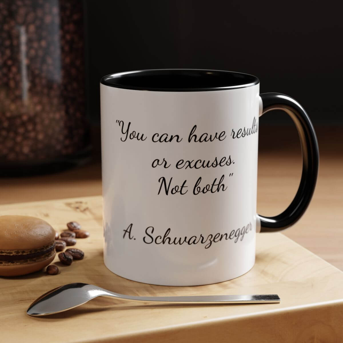 Ceramic Inspirational Coffee Mug featuring a motivational Schwarzenegger quote