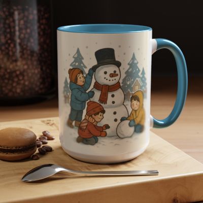 Winter Kids Building Snowman Coffee Mug