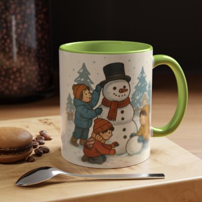 Winter Kids Building Snowman Coffee Mug