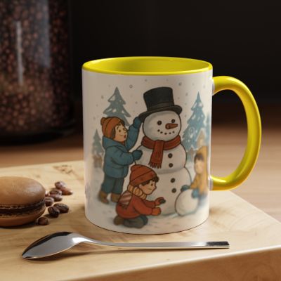 Winter Kids Building Snowman Coffee Mug